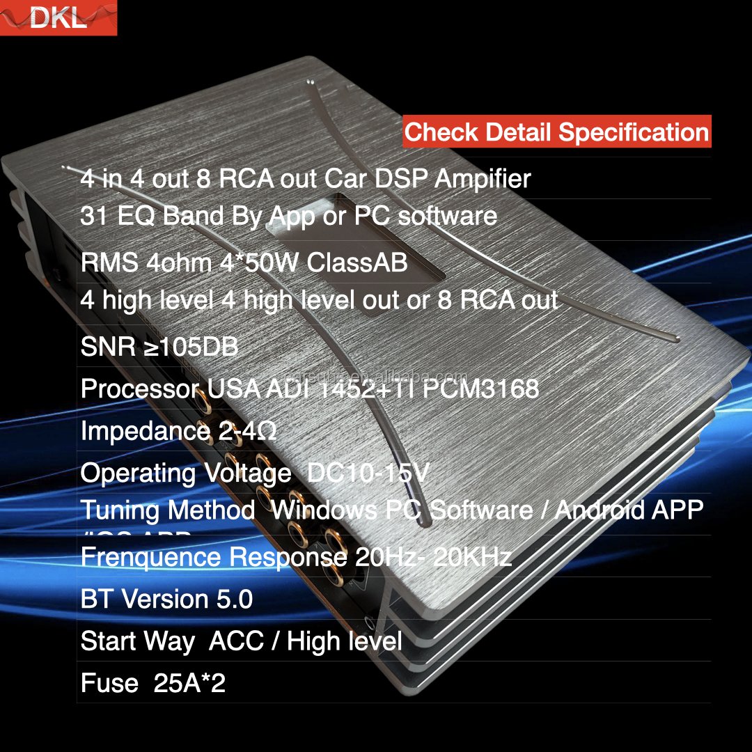 Car Stereo DSP Amplifier 4 in 4 Out 10 RCA Out with 31 EQ Band Tuning Andrond APP Equalizer Class AB Car DSP Amplifier